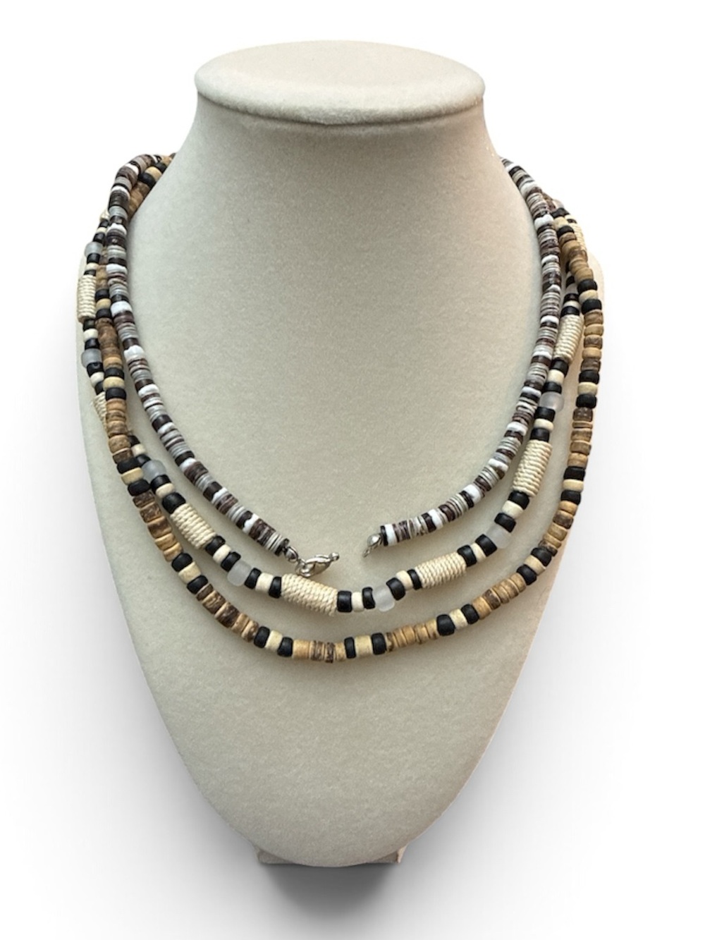 3 Boho Surfer Necklaces - Wood, shell, rope